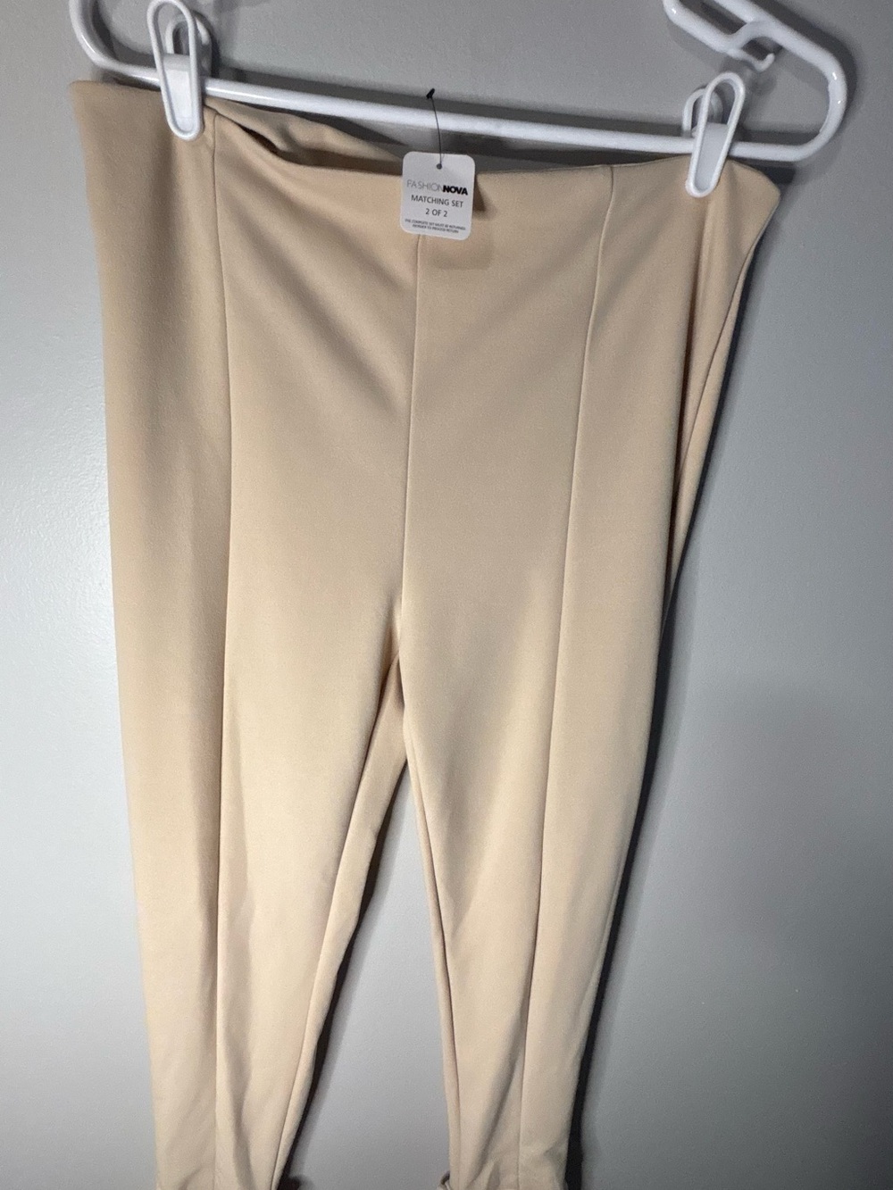 Fashion Nova Beige Drawstring Waist Pantsuit - Neutral Matching Set - Picture 3 of 7